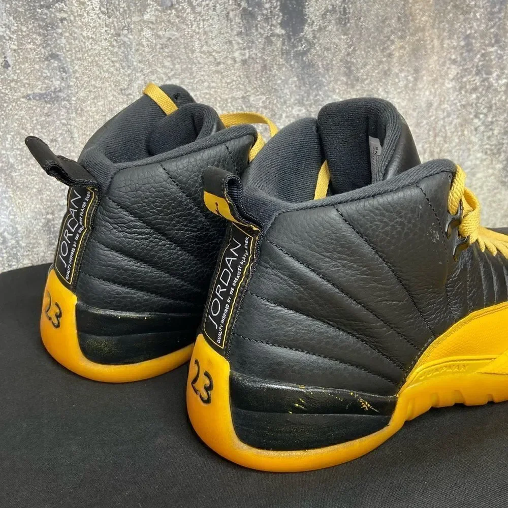 Air Jordan 12 Retro University Black Yellow Sneakers Size 12